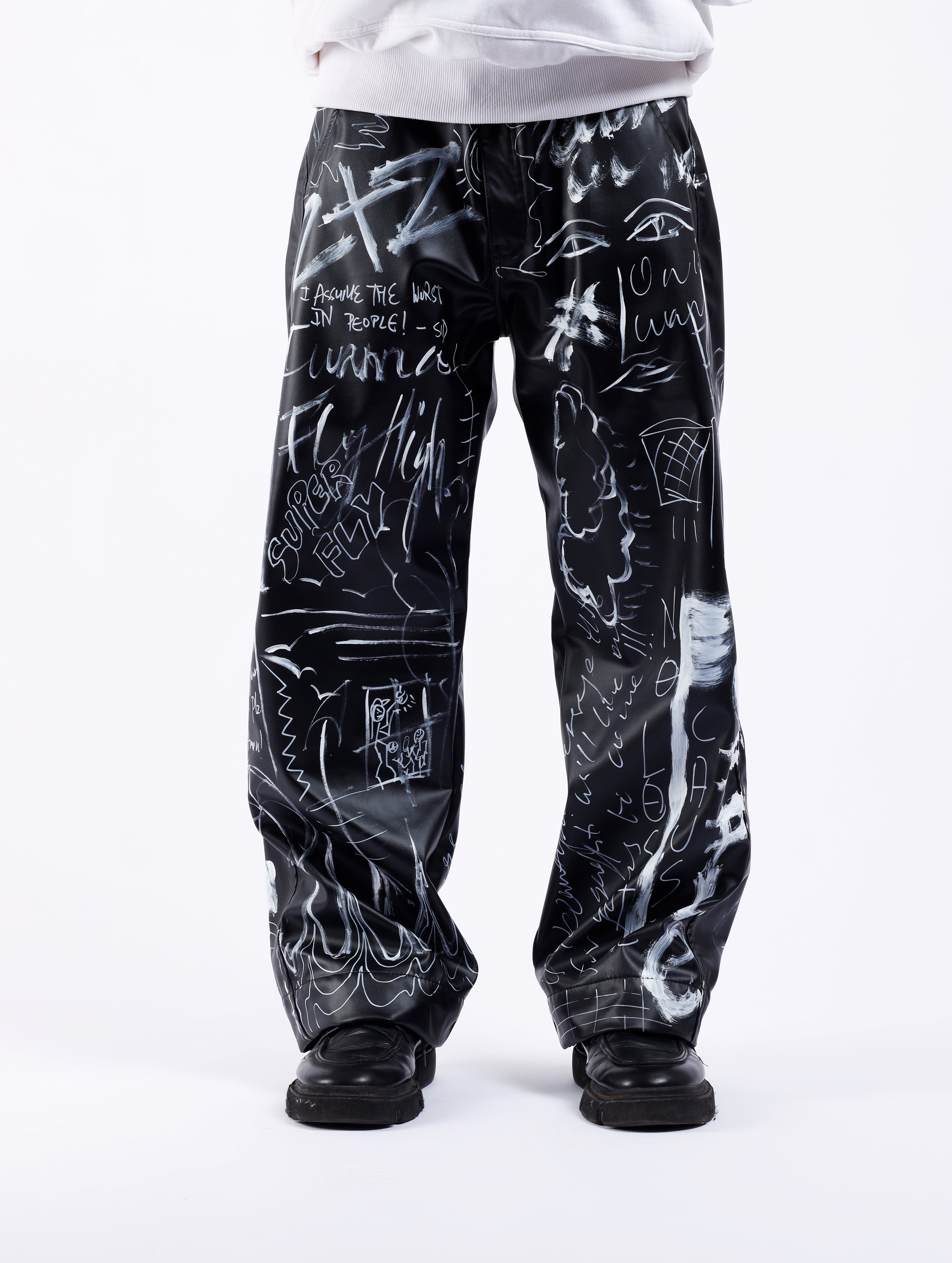 Graffiti Leather Jeans