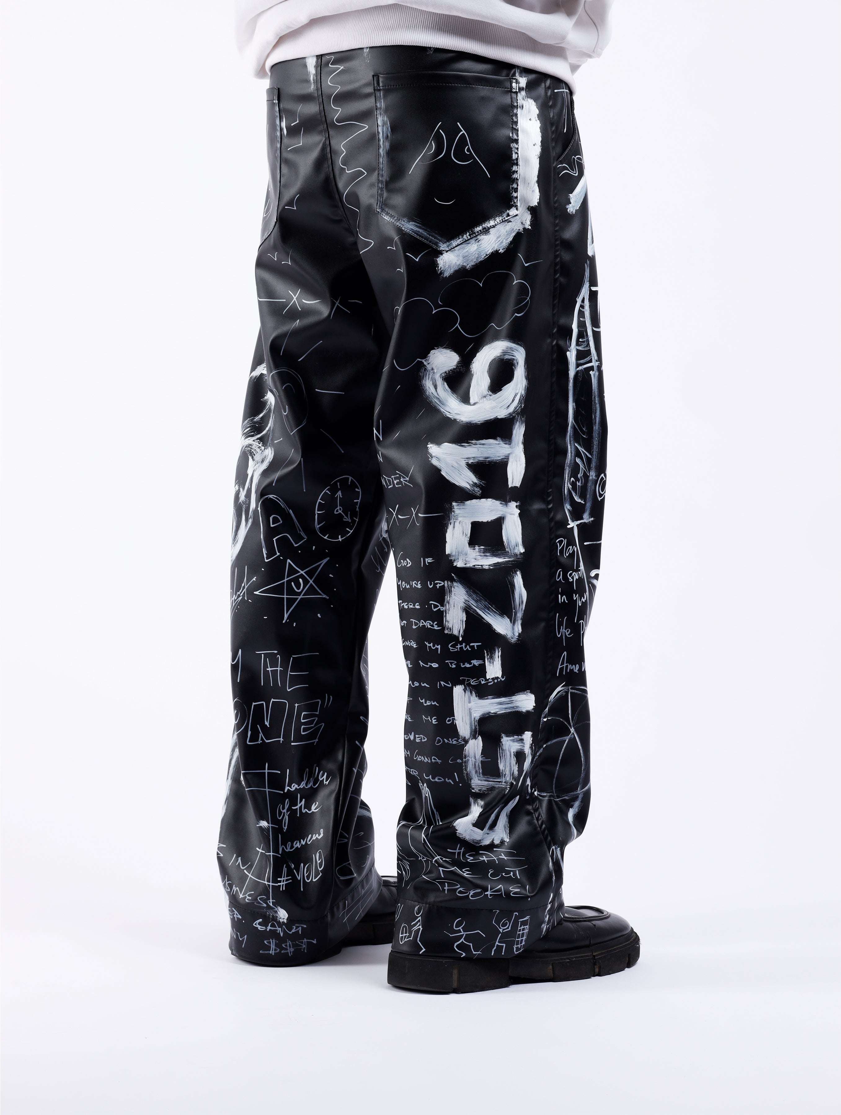 Graffiti Leather Jeans