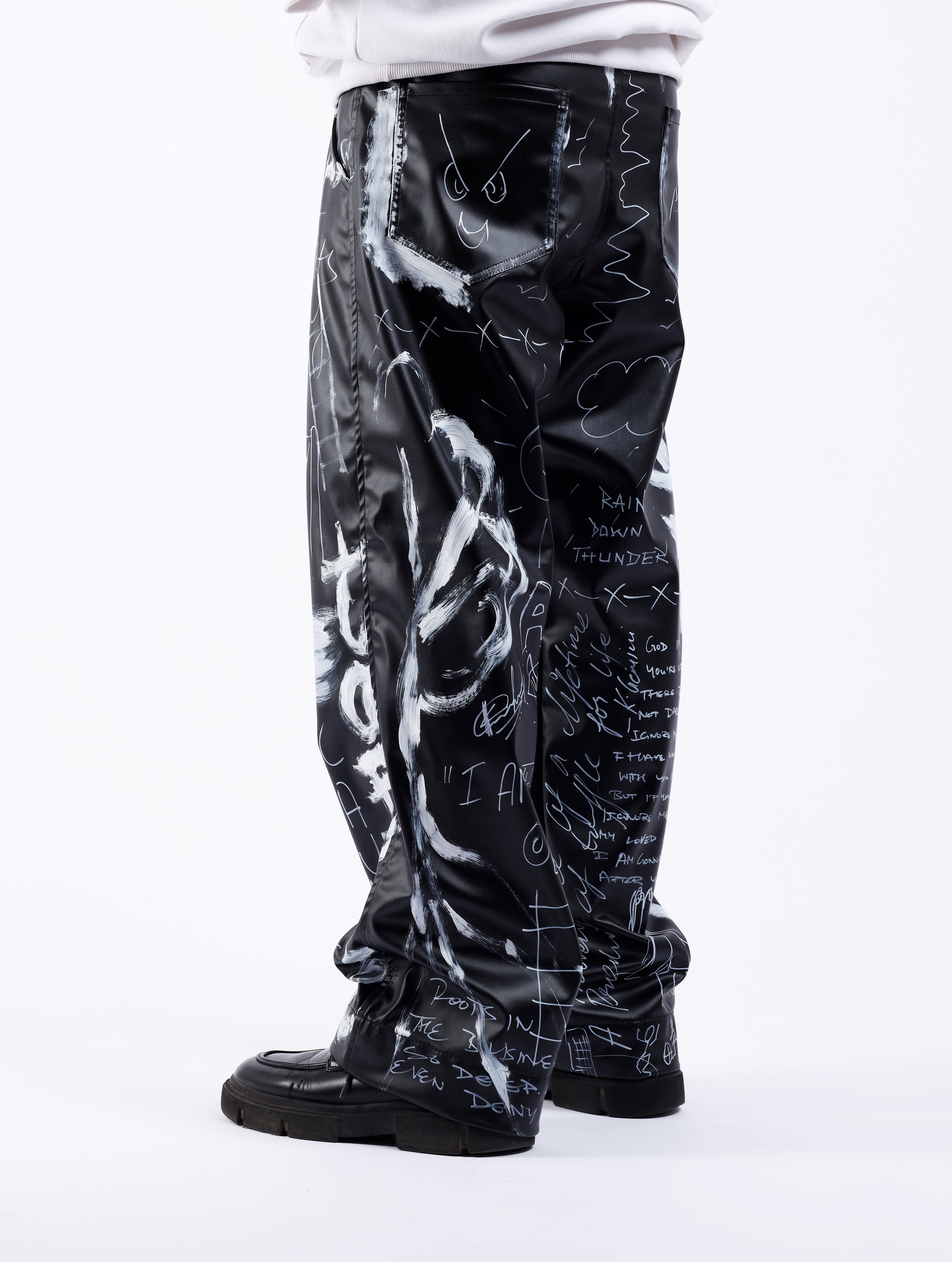 Graffiti Leather Jeans