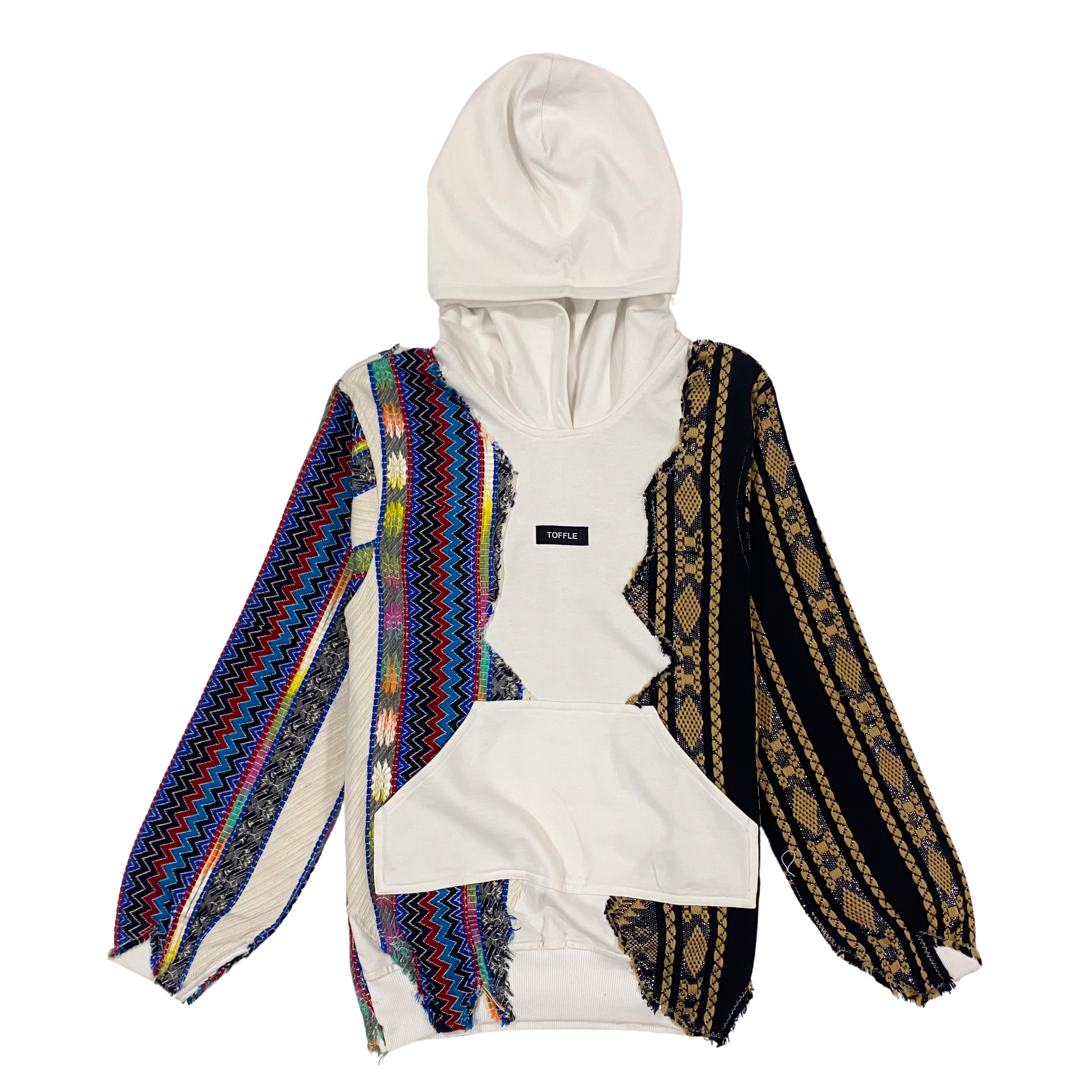 White Artistic Stitched Hoodie