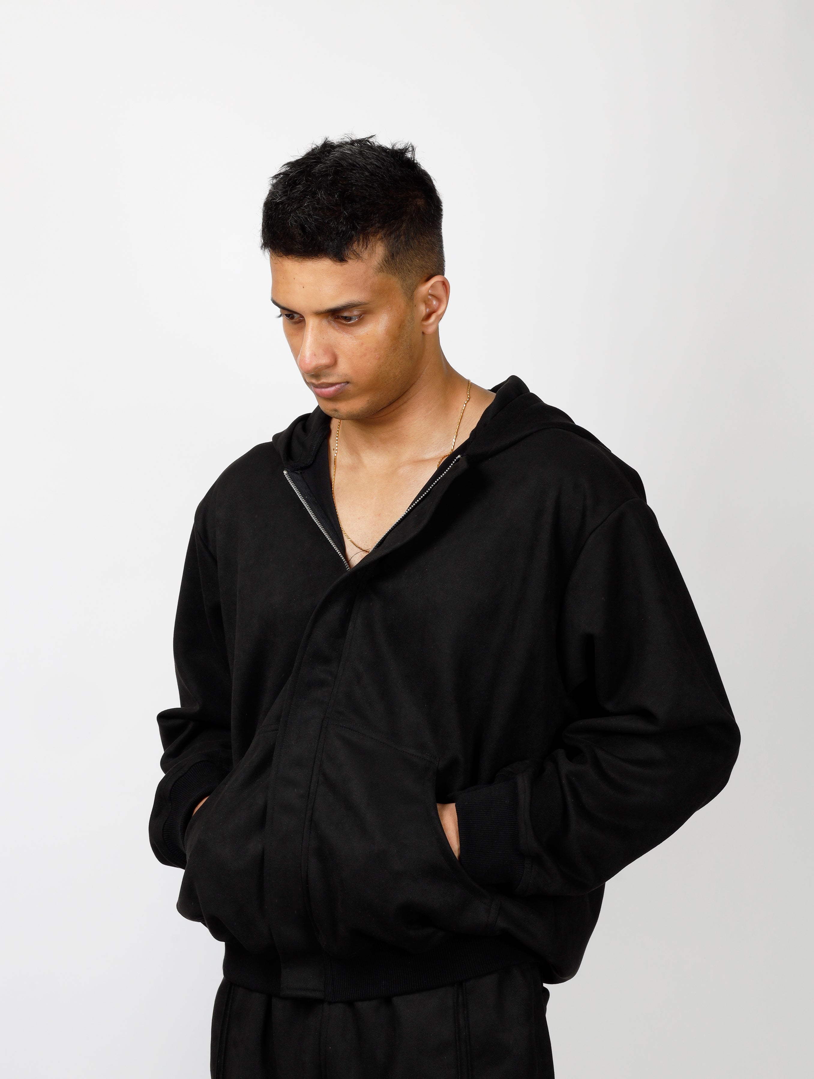 Suede Zipper Hoodie