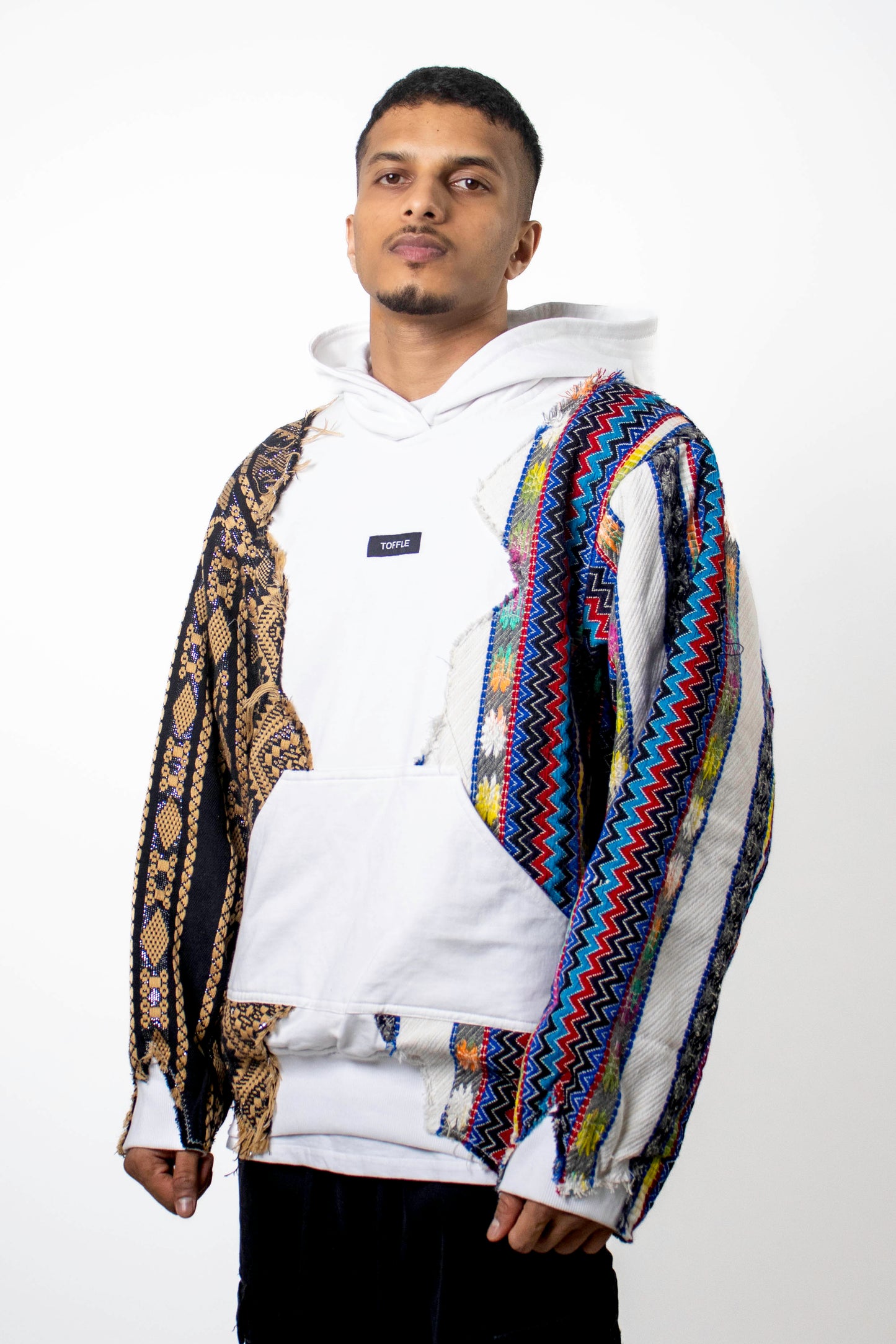 White Artistic Stitched Hoodie