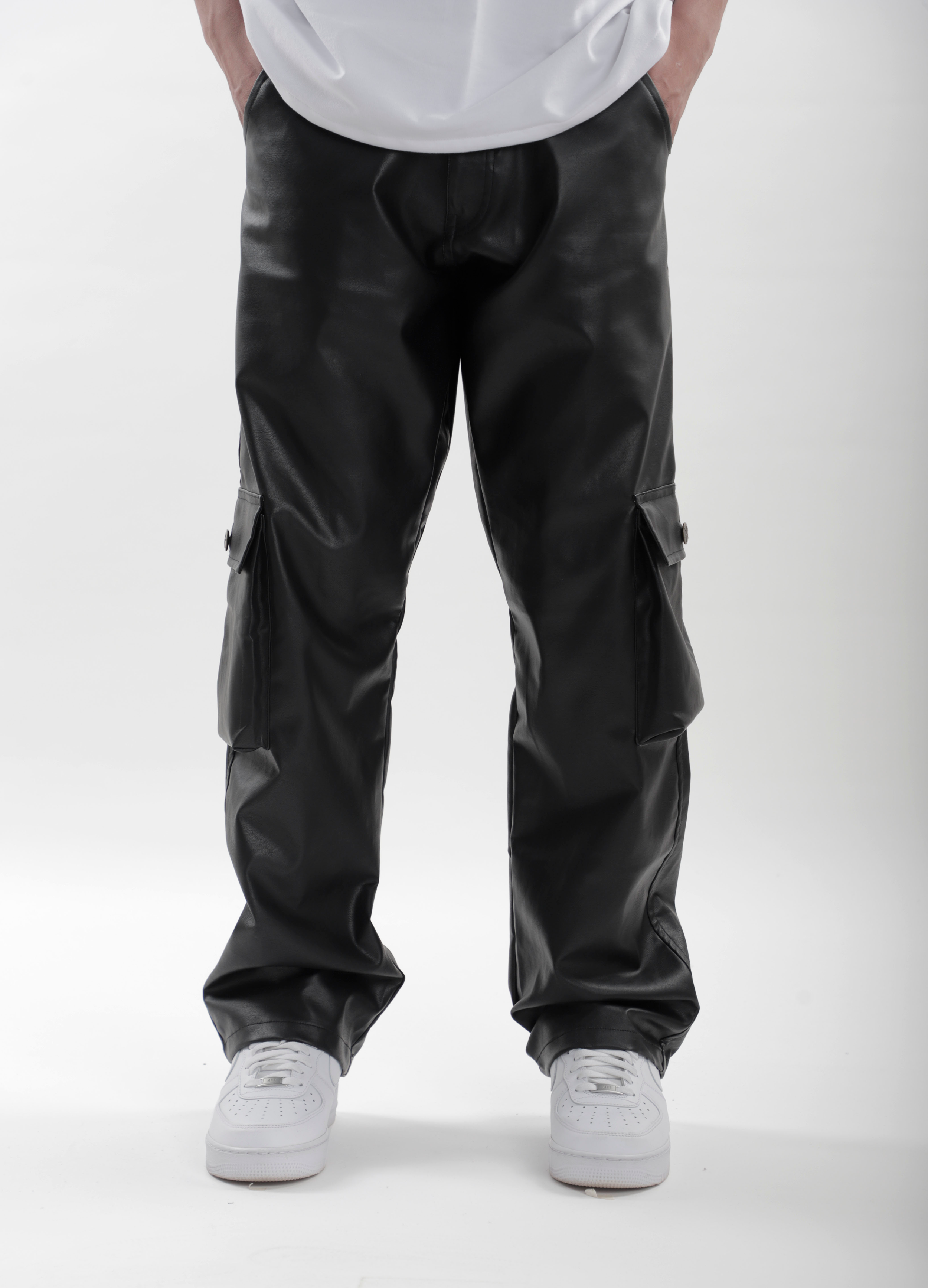 Black Leather Carpenter Pants