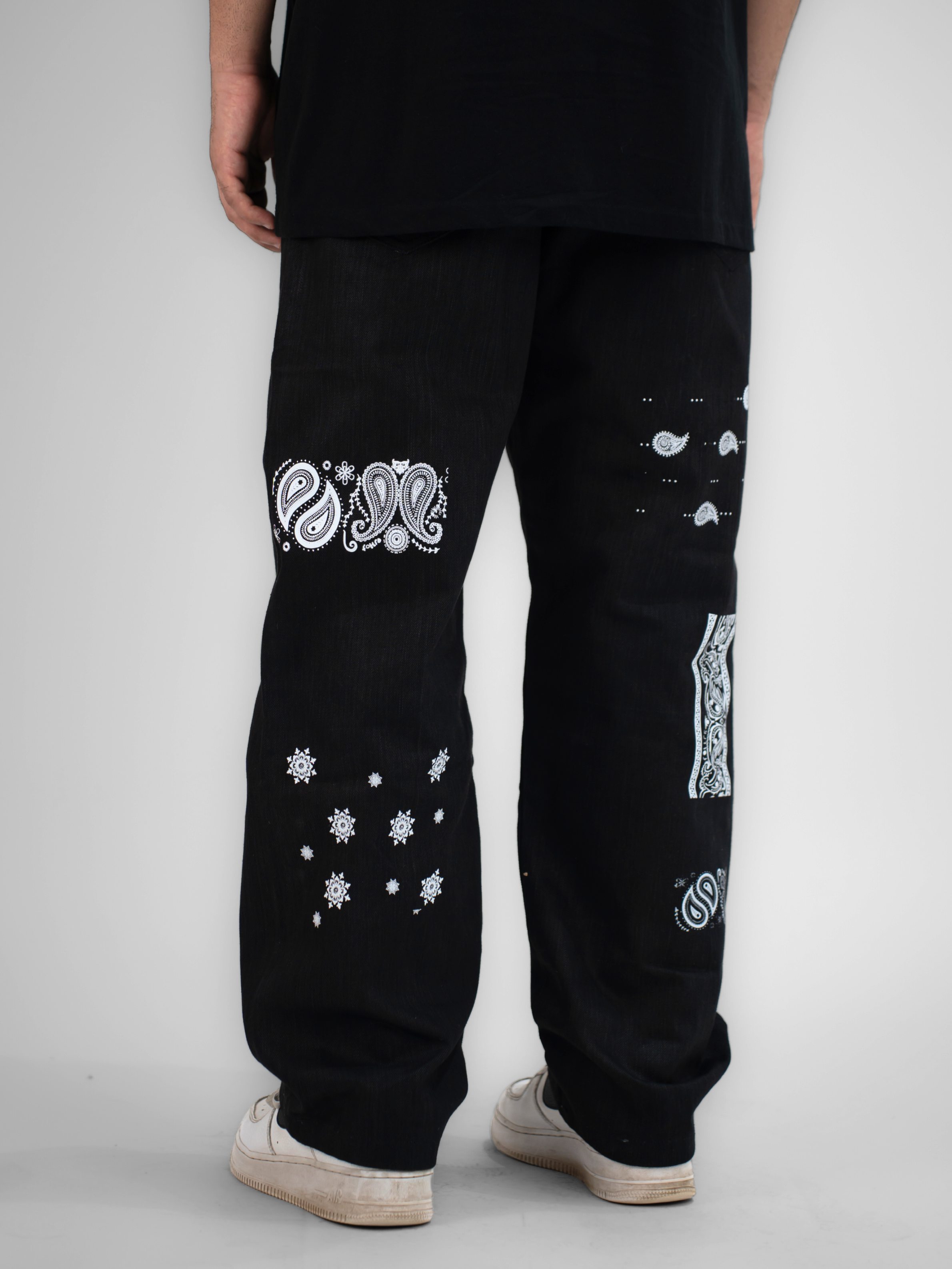 Black Block Paisley Jeans