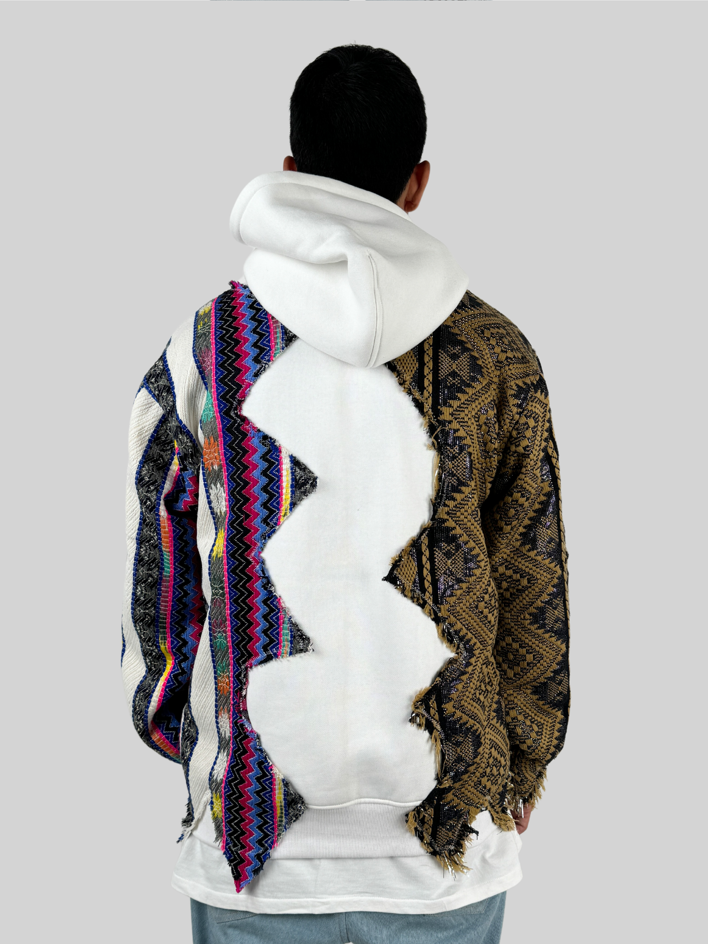 White Artistic Stitched Hoodie