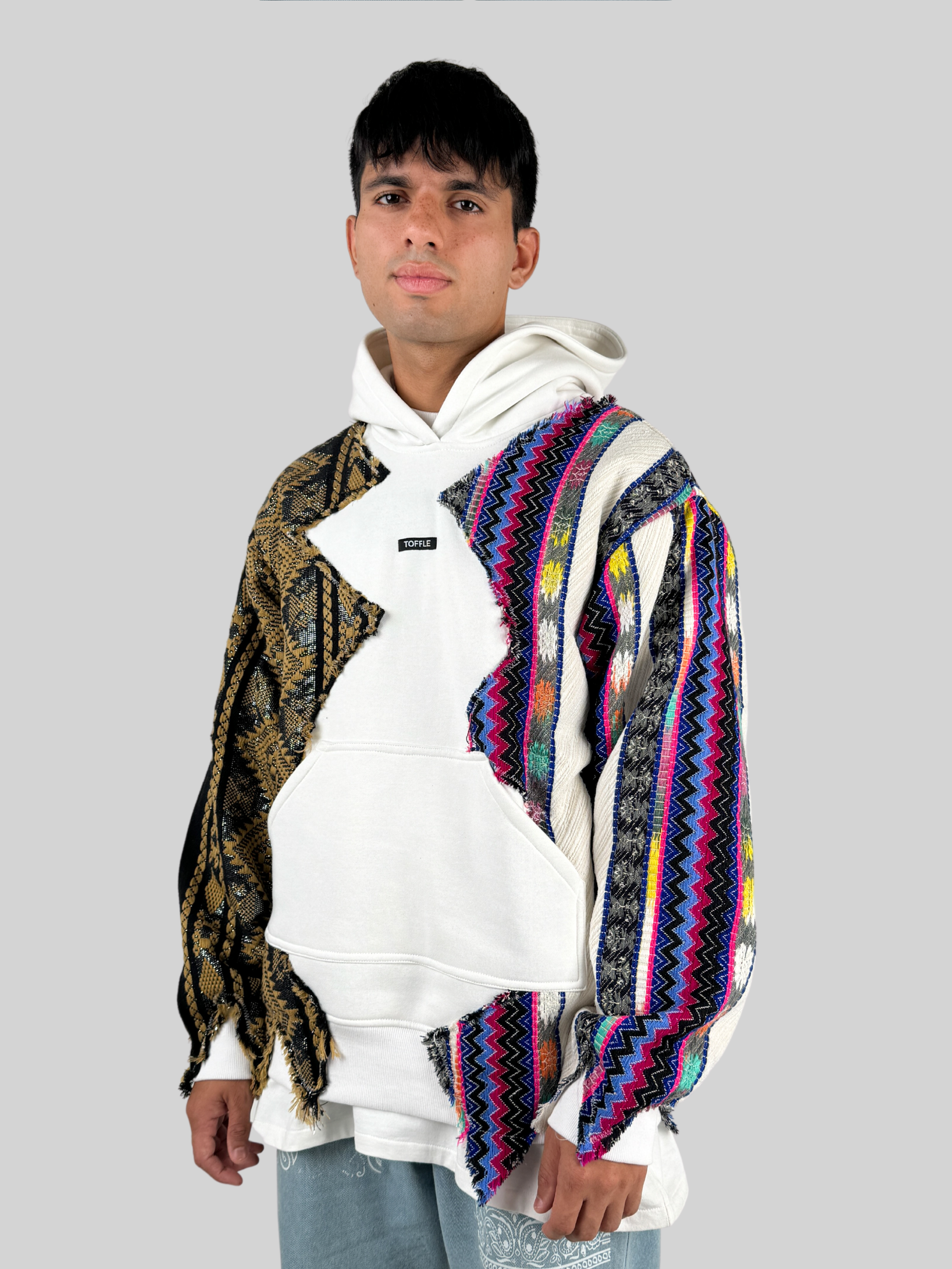 White Artistic Stitched Hoodie