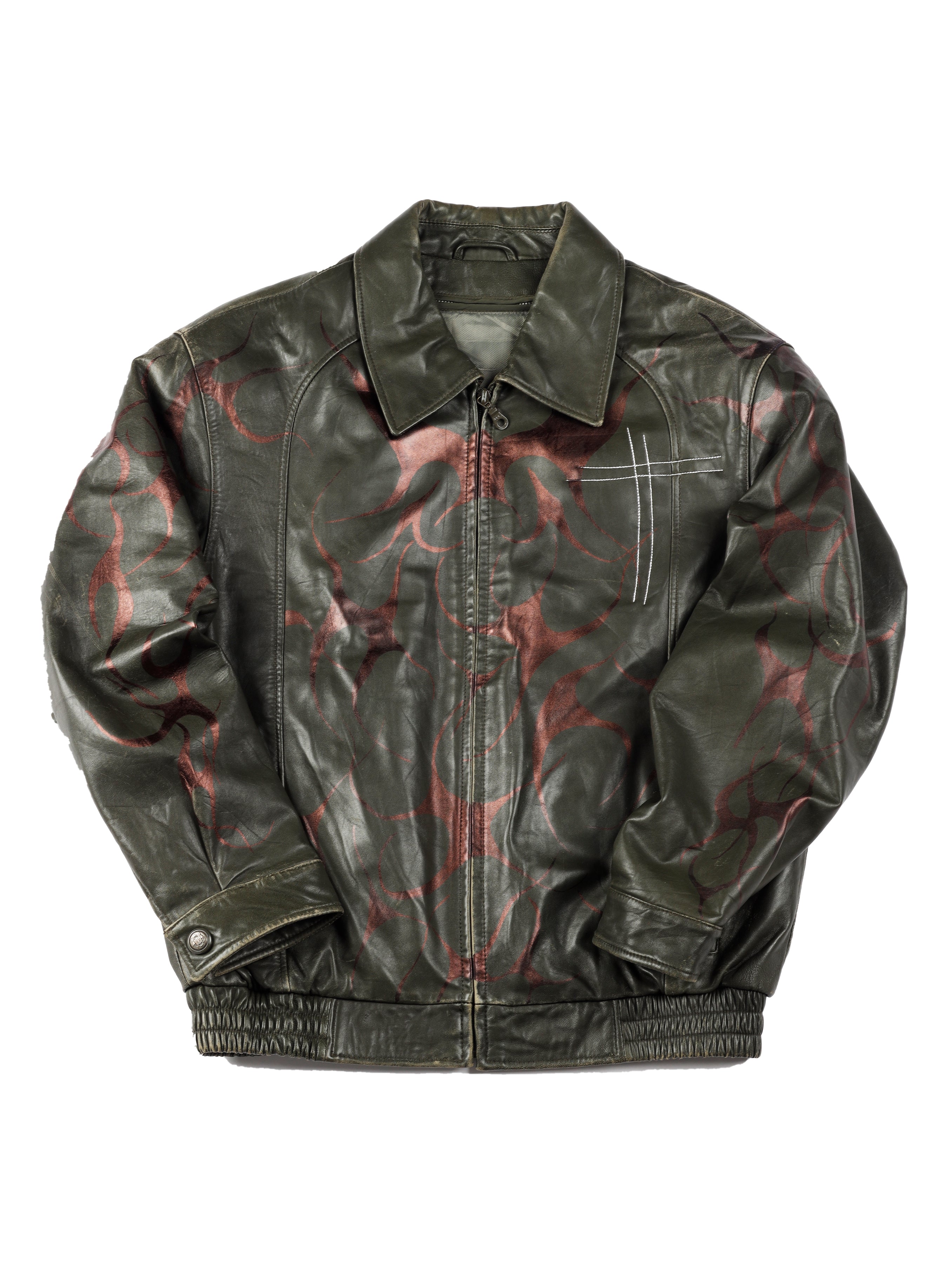 Tatted Olive Leather Jacket