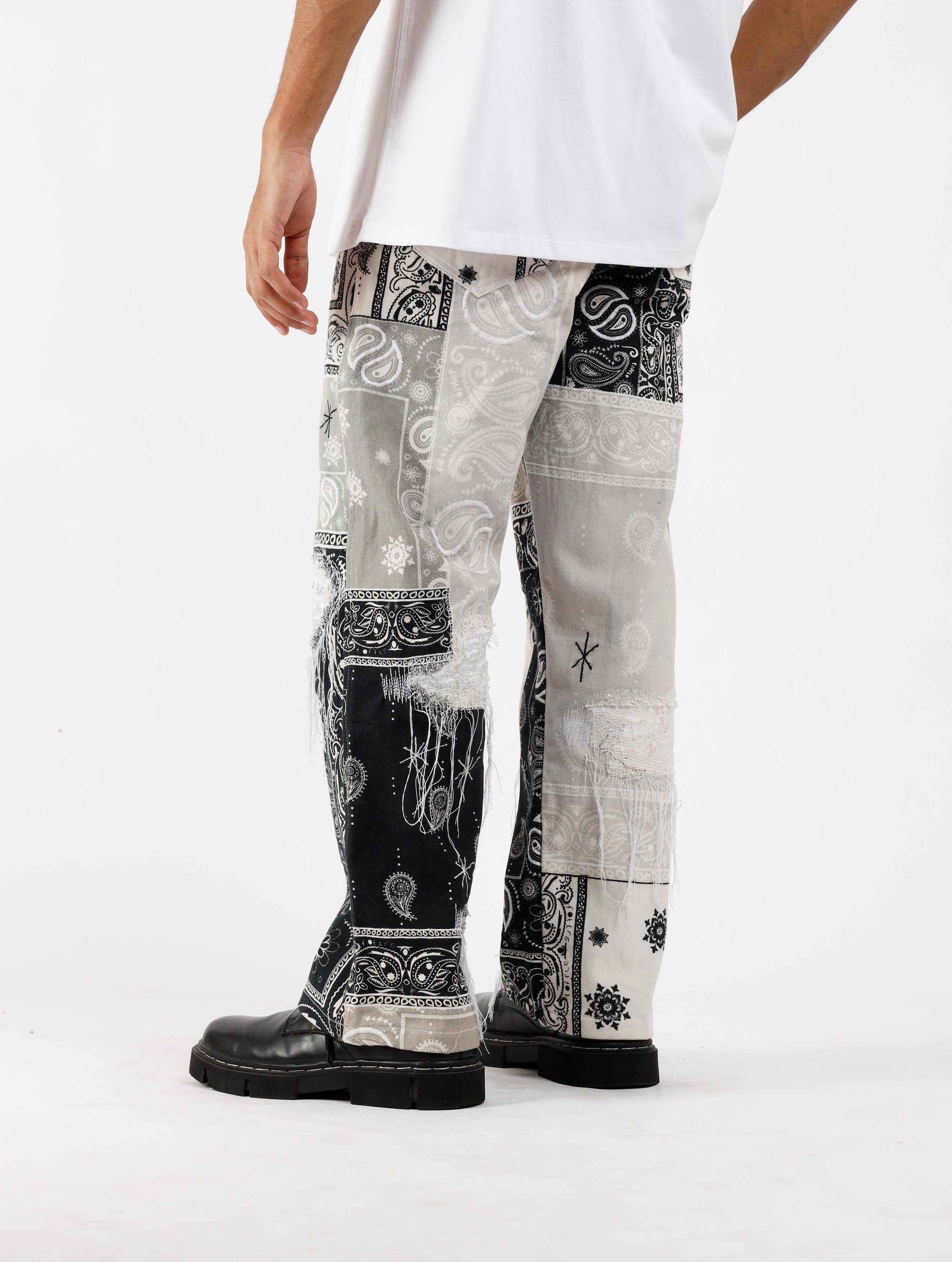 Distressed Black Paisley Jeans