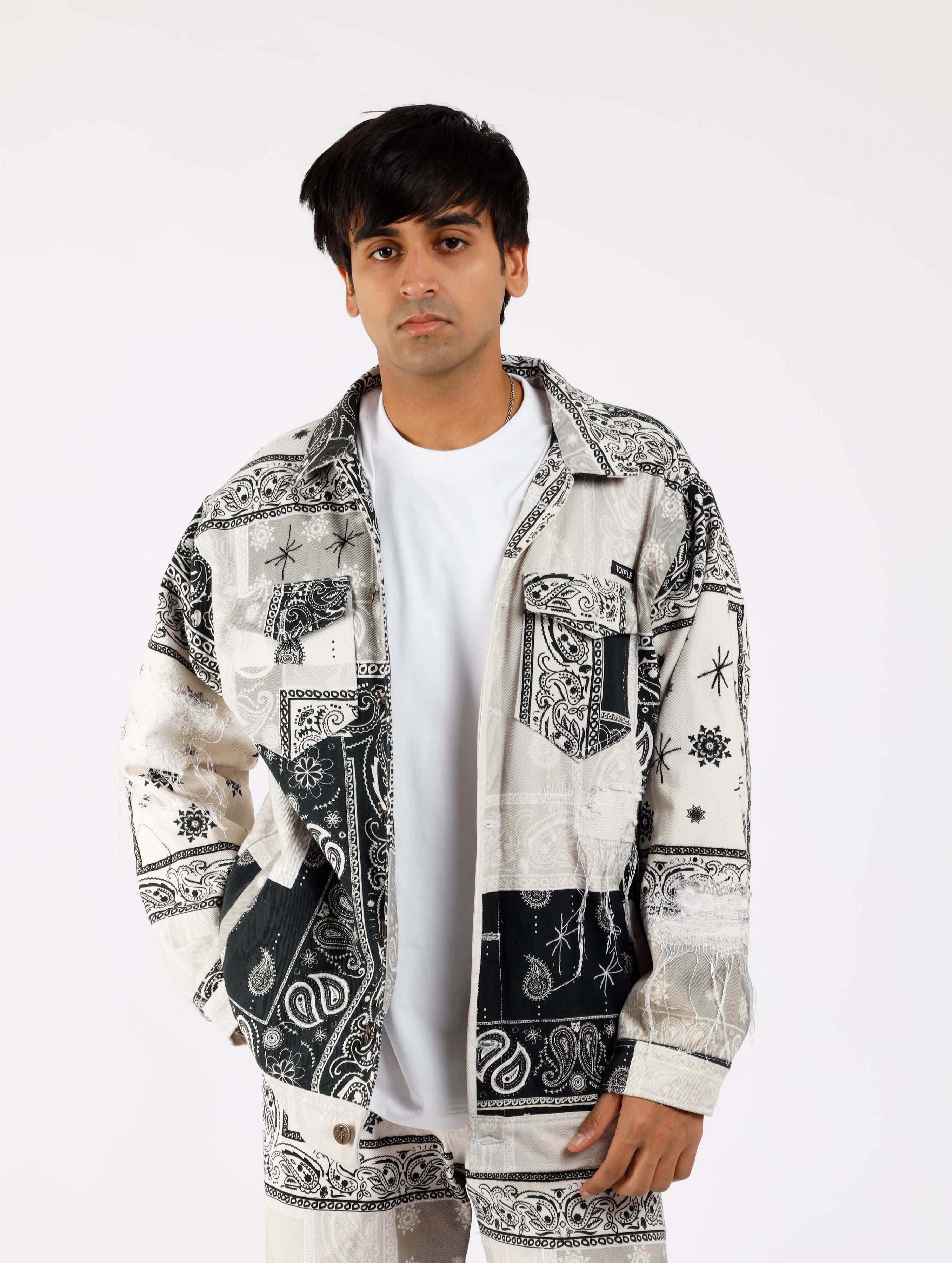 Distressed Black Paisley Jacket