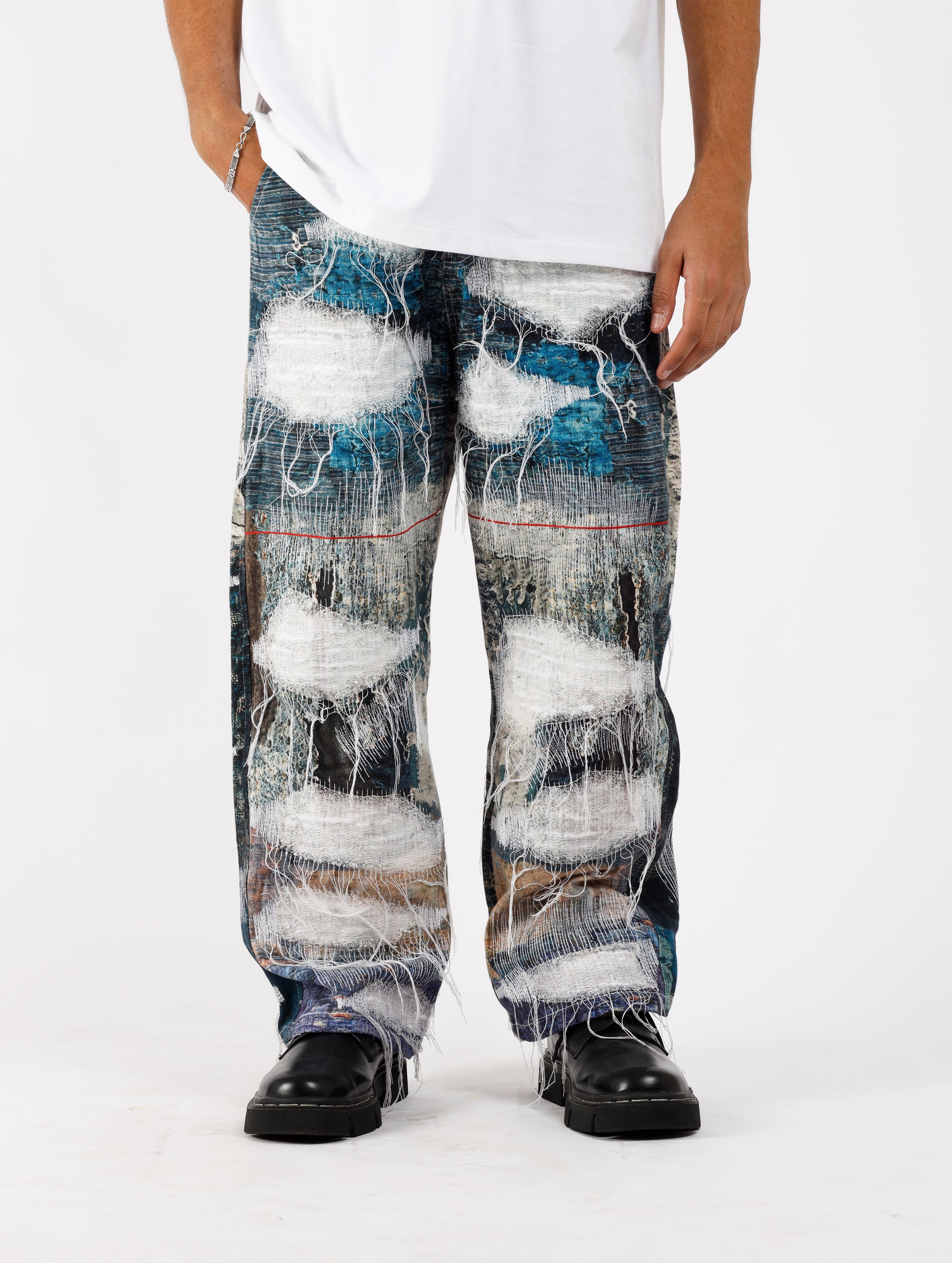 Distressed Sashiko Jeans