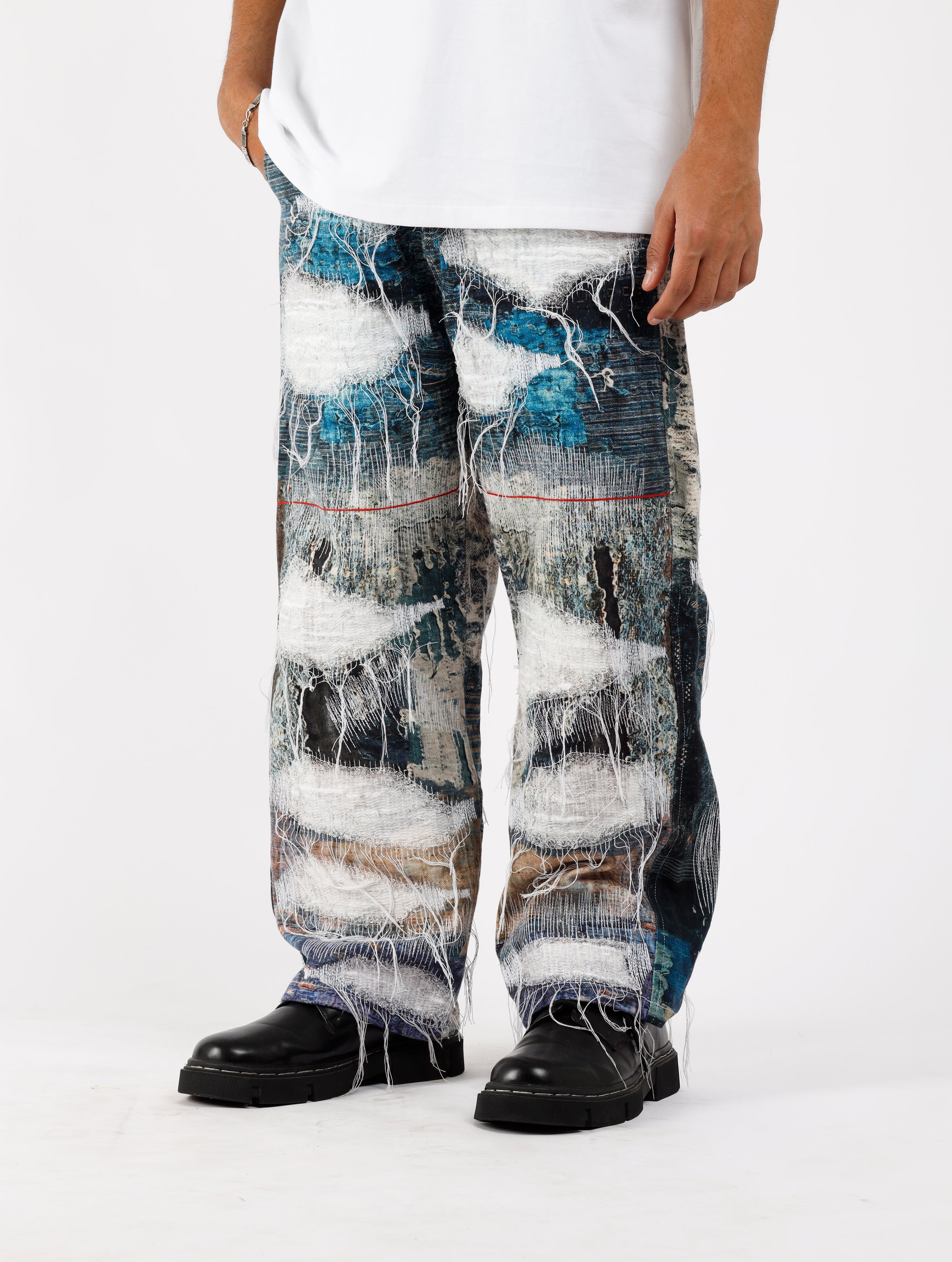 Distressed Sashiko Jeans