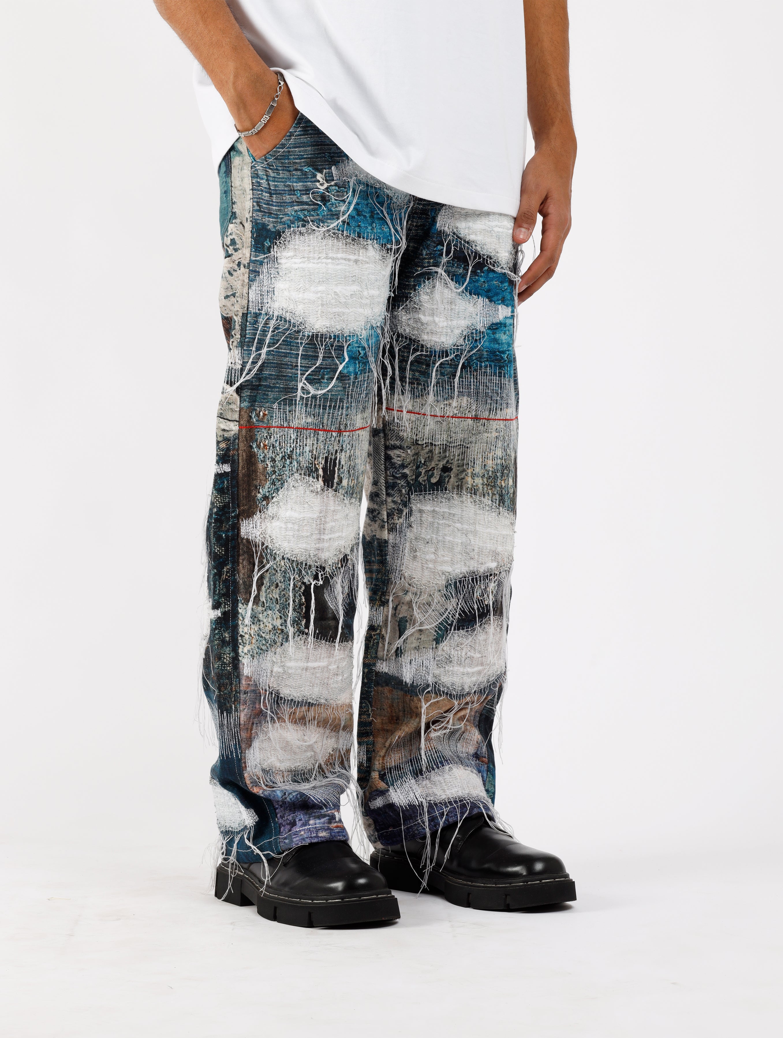 Distressed Sashiko Jeans