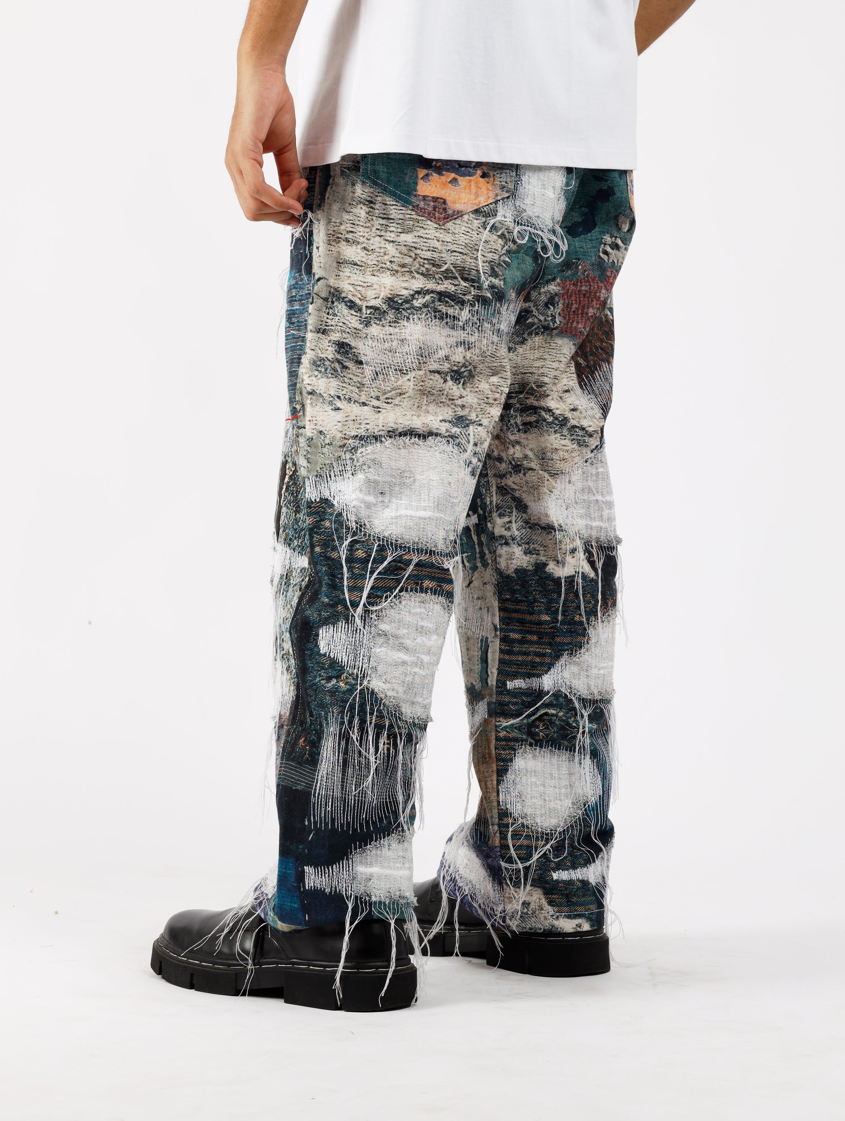 Distressed Sashiko Jeans