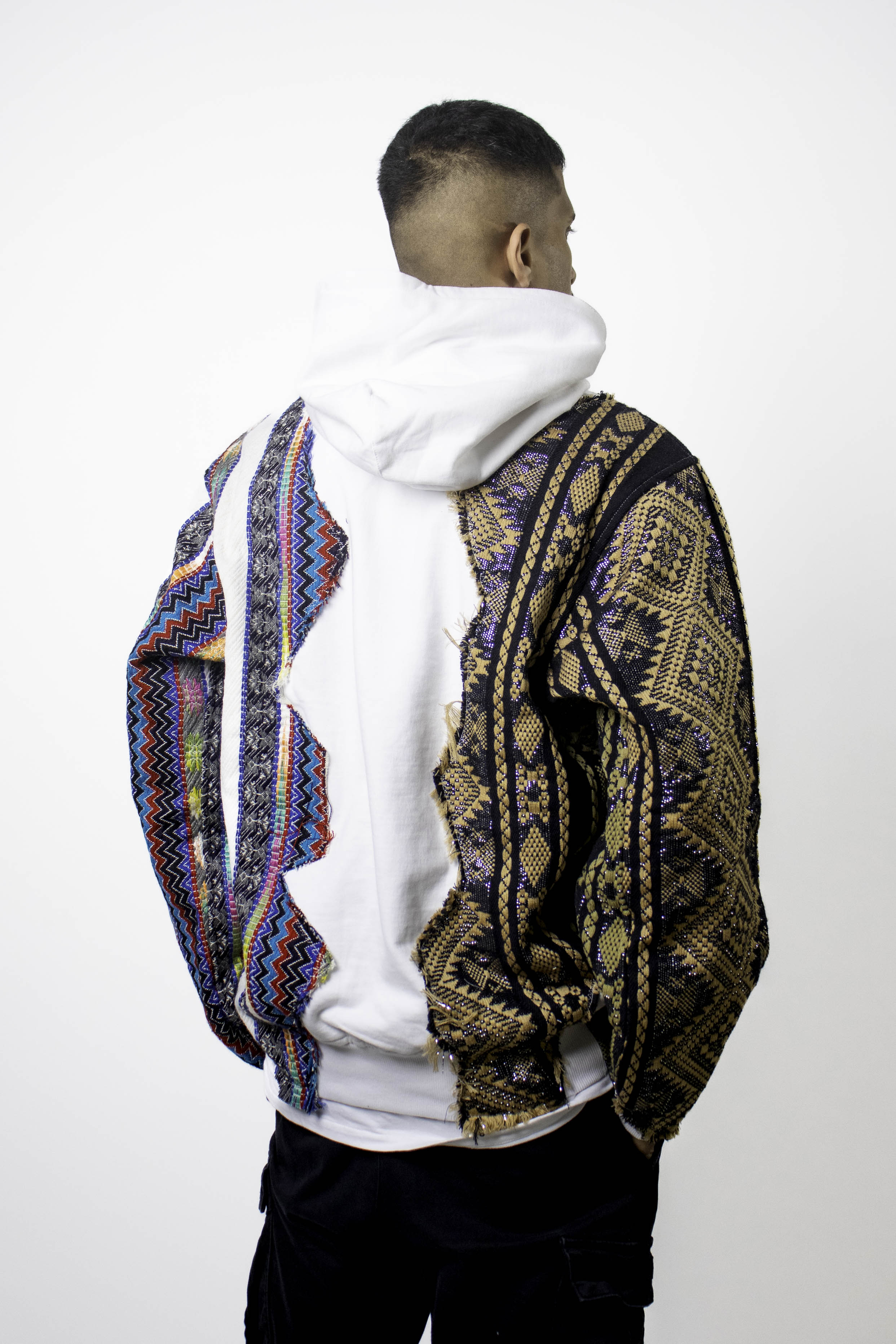 White Artistic Stitched Hoodie
